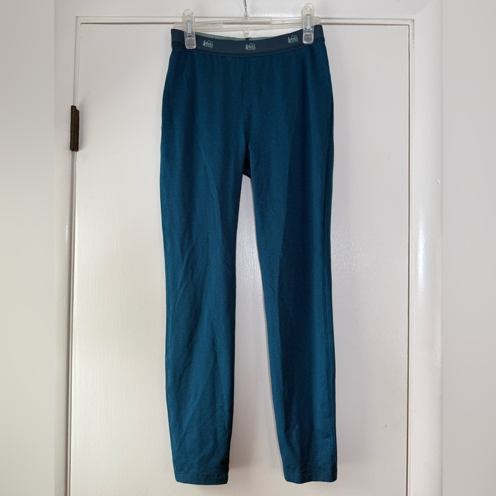 REI Co-Op Kids Base Layer Leggings Teal Blue Green Size Large 14-16 Hike Winter